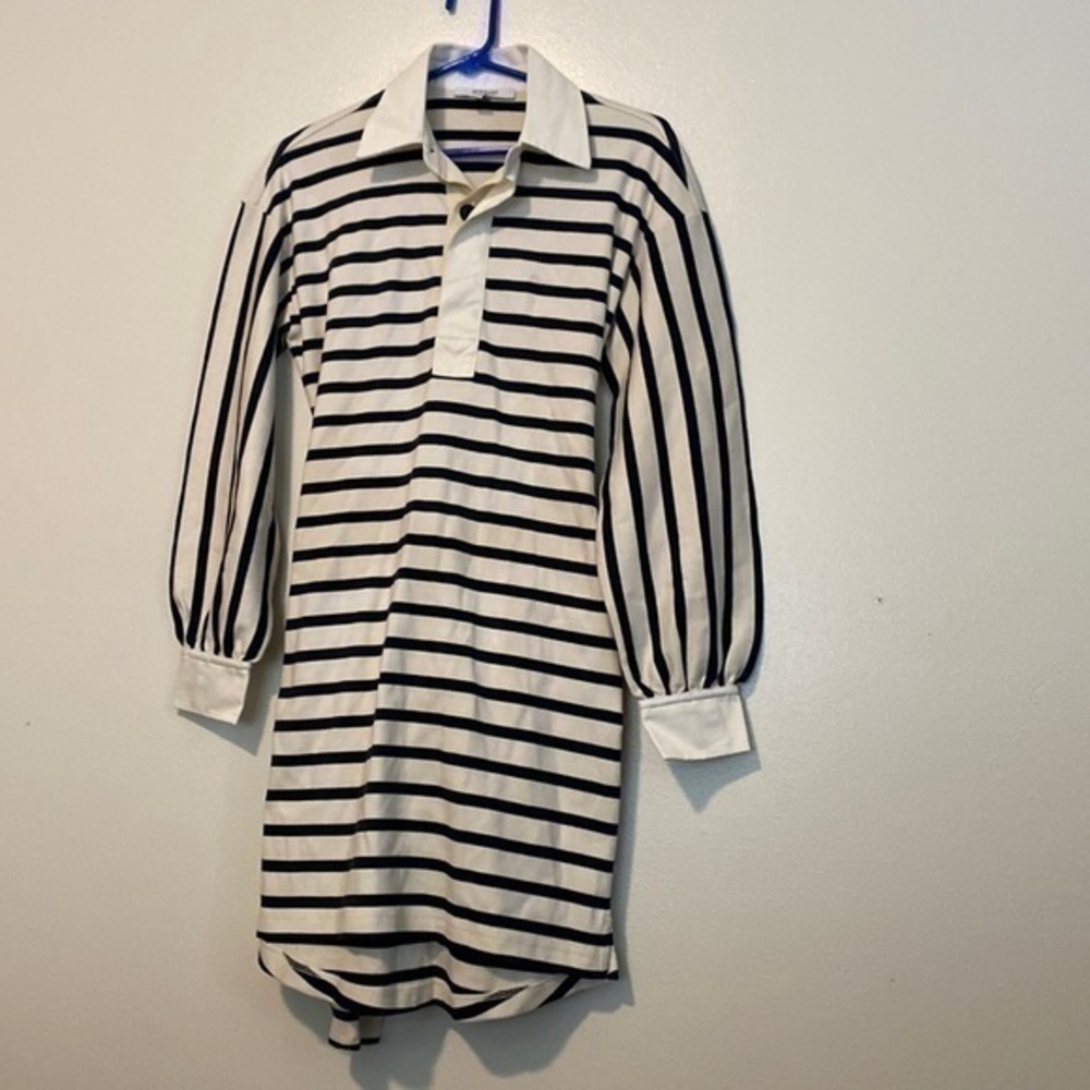 Derek lam 10 Crosby bluewhite stripe long sleeve mid button up collard dress